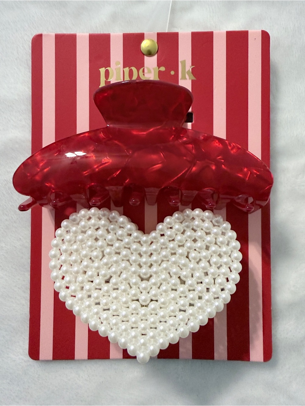 Piper K Red and Pearl Heart Hair Clips